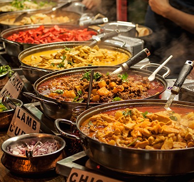 Oriental food - Indian takeaway at a London's market